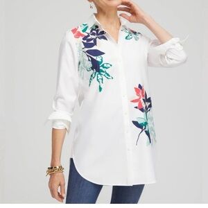 Chico's Tunic Floral Button Down Size 2